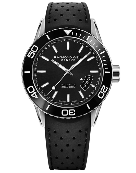 Men's Steel Black Rubber Strap Diver Raymond Weil Watch