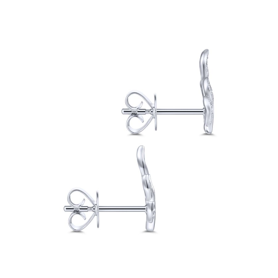 14K White Gold Diamond Leaf Stud Earrings