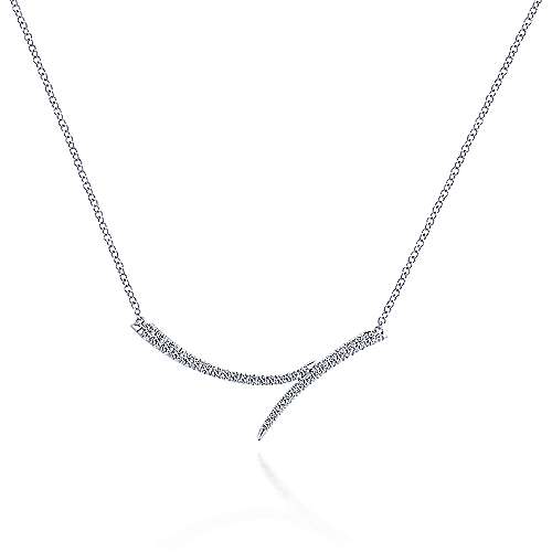 14K White Gold Curved Double Diamond Bar Necklace