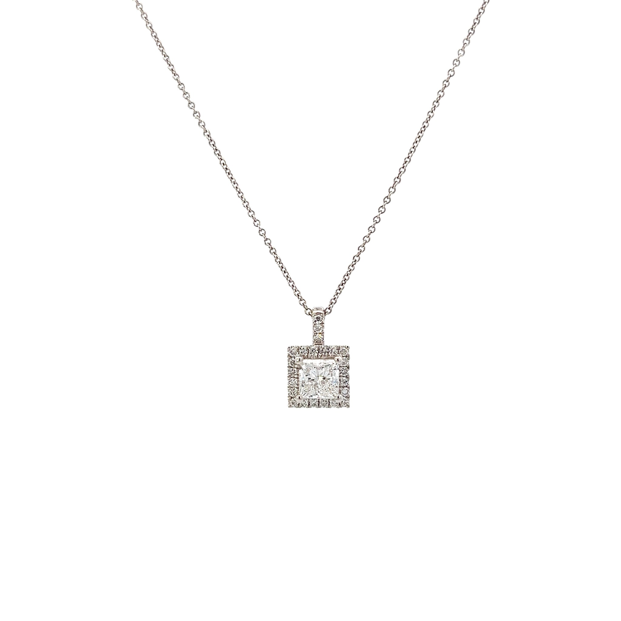 Princess Cut Diamond Halo Necklace