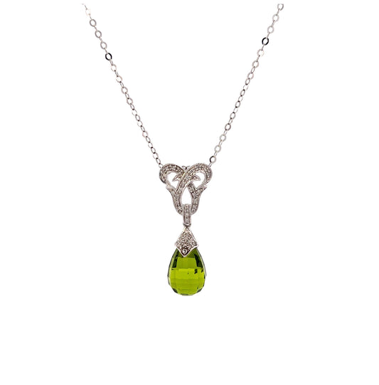Green Quartz and Diamond Drop Necklace