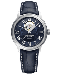 Men's Open Aperture Blue Leather Raymond Weil Watch