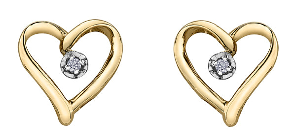 Heart Shape Diamond Yellow Gold Earrings