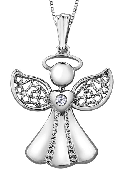 White Gold and Diamond Angel Pendant Necklace
