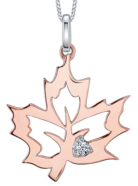 Rose Gold Canadian Maple Leaf Diamond Pendant Necklace