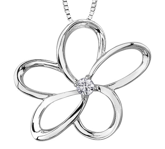 Sterling Silver Flower Diamond Pendant Necklace