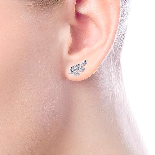 14K White Gold Diamond Leaf Stud Earrings