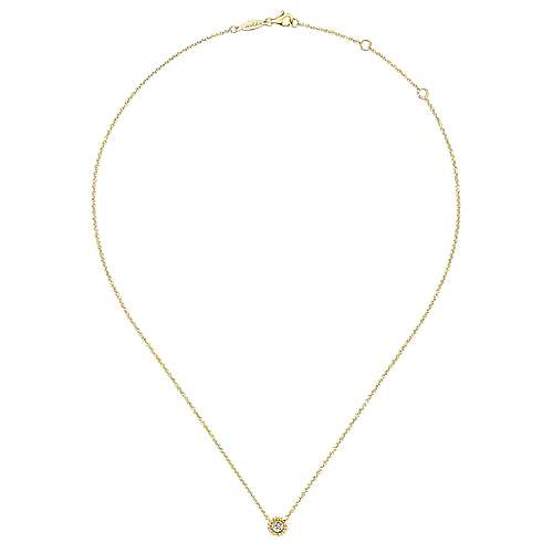 14K Yellow Gold Beaded Round Bezel Set Diamond Pendant Necklace