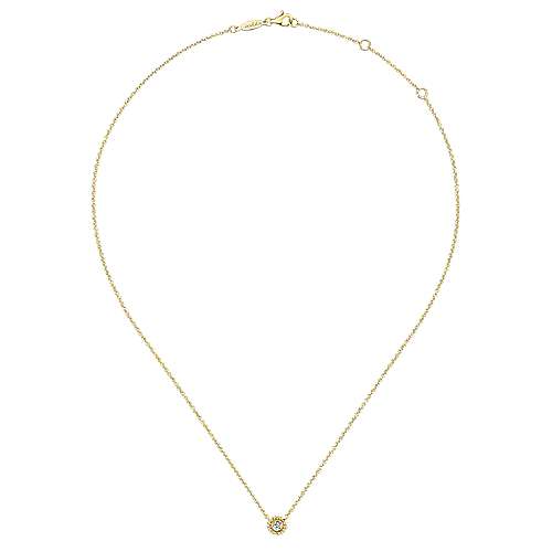 14K Yellow Gold Beaded Round Bezel Set Diamond Pendant Necklace