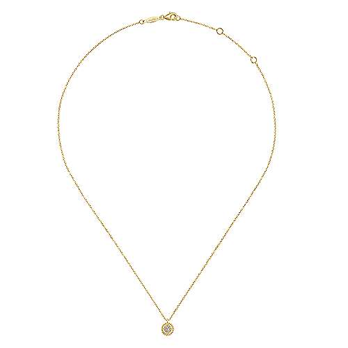 14K Yellow Gold Beaded Round Floating Diamond Pendant Necklace