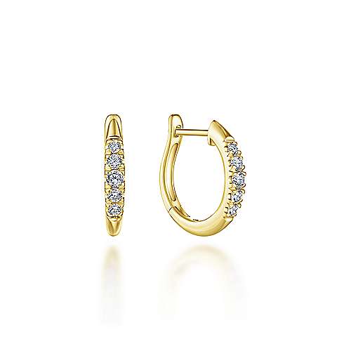 14K Yellow Gold Classic Round 15mm Diamond Huggie Earrings