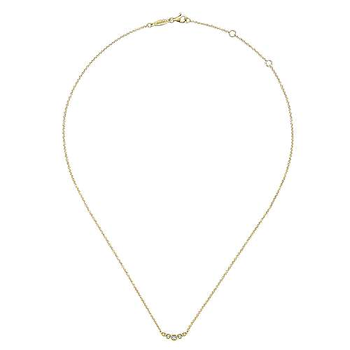 14K Yellow Gold Curved Round Diamond Bar Necklace
