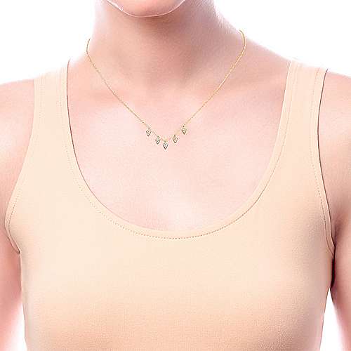 14K Yellow Gold Kite Shaped Diamond Station Necklace