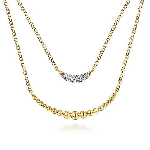 14K Yellow Gold Layered Diamond Crescent Pendant Necklace
