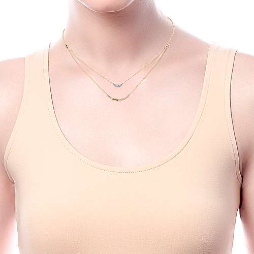 14K Yellow Gold Layered Diamond Crescent Pendant Necklace
