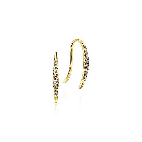 14K Yellow Gold Pave Diamond Ear Climber Earrings