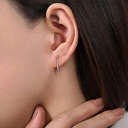 14K Yellow Gold Pave Diamond Ear Climber Earrings