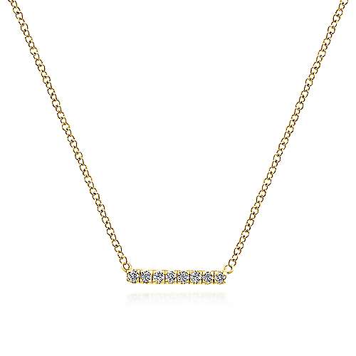 14K Yellow Gold Petite pave Diamond Bar Pendant Necklace