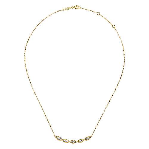 14K Yellow Gold Twisted Curved Diamond Bar Necklace
