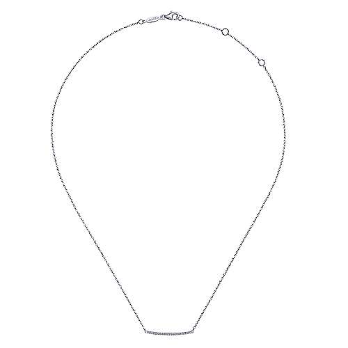 14k White Gold Curved Pave Diamond Bar Necklace
