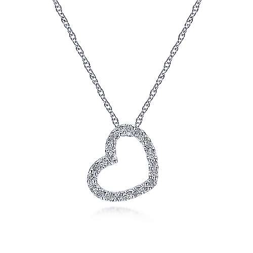 14k White Gold Pave Diamond Open Heart Necklace