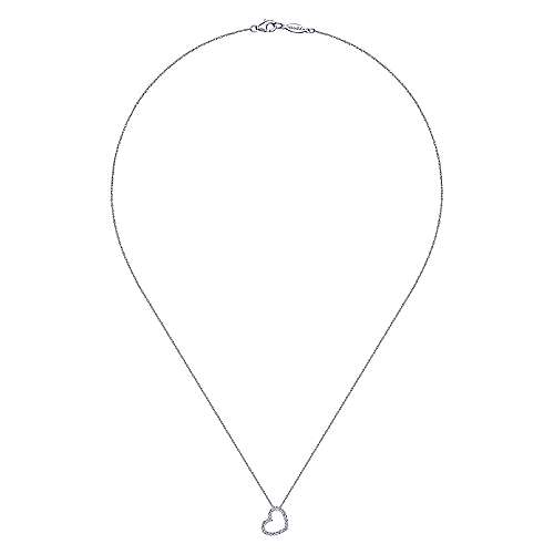 14k White Gold Pave Diamond Open Heart Necklace