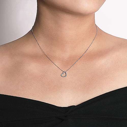 14k White Gold Pave Diamond Open Heart Necklace
