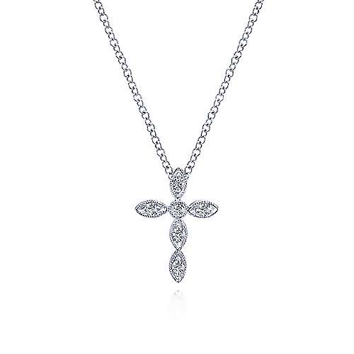14k White Gold Segmented Diamond Cross Necklace