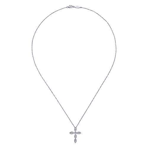 14k White Gold Segmented Diamond Cross Necklace