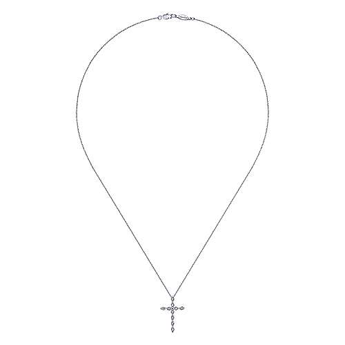 14k White Gold Segmented Diamond Cross Necklace