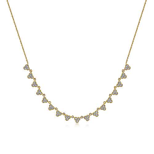 14k Yellow Gold Scalloped Diamond Choker Necklace