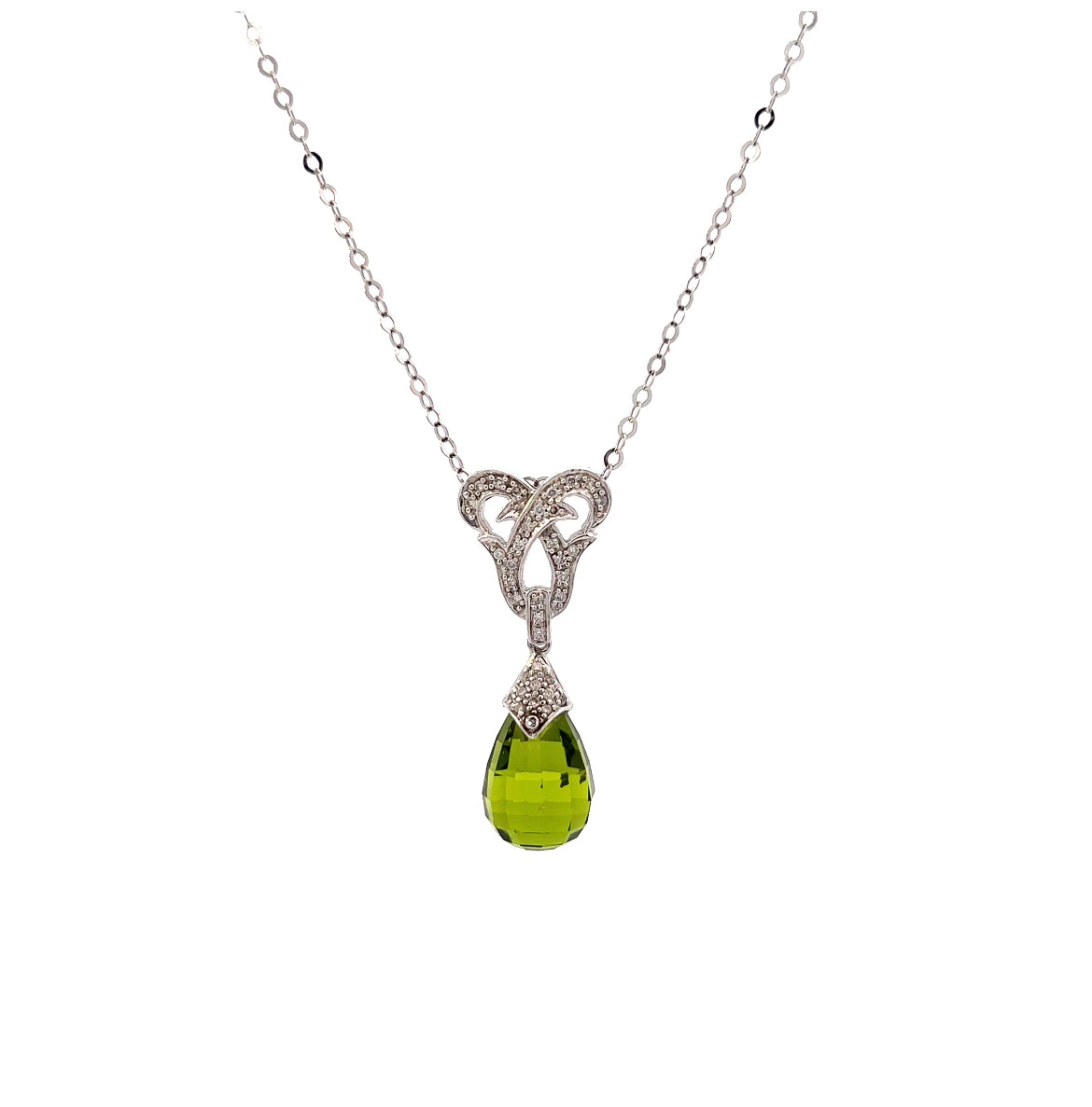 Green Quartz and Diamond Drop Necklace