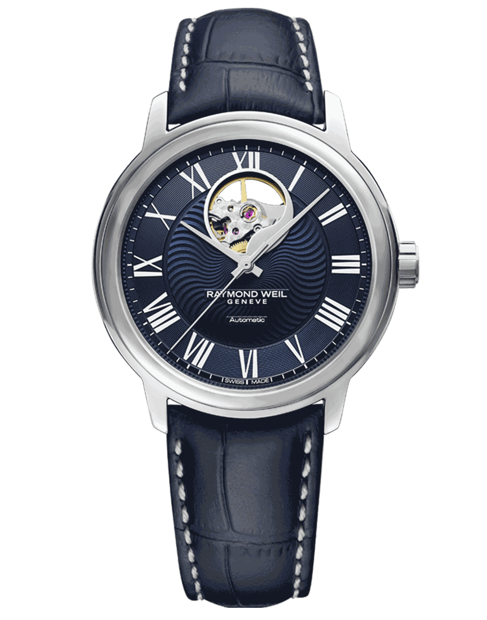 Men's Open Aperture Blue Leather Raymond Weil Watch
