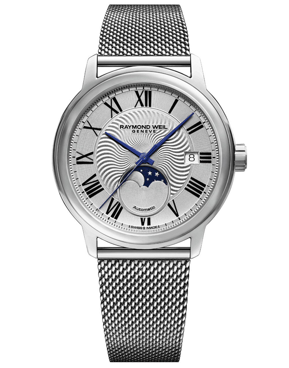 Men's Automatic Moon Phase Mesh Strap Raymond Weil Watch