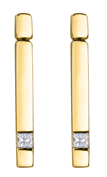 Diamond Yellow Gold Stick Earrings