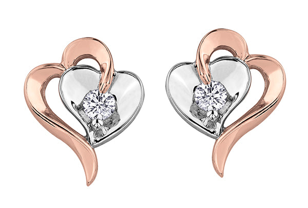 Two tone Rose Gold and White Gold Heart Diamond Earrings