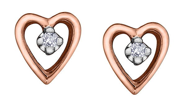 Heart Shape Diamond Rose Gold Earrings