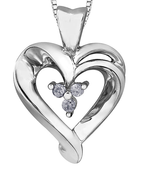 Triple Diamond White Gold Heart Pendant Necklace