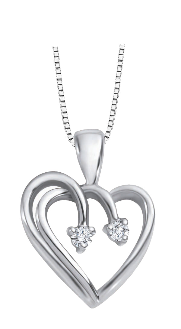 Double Diamond White Gold Heart Pendant Necklace