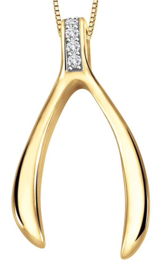 Diamond Yellow Gold Wishbone Pendant Necklace