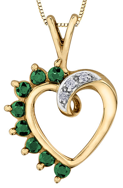 Emerald and Diamond Heart Shape Pendant Necklace