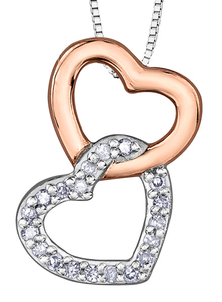 Diamond Rose Gold Double Heart Shape Pendant Necklace