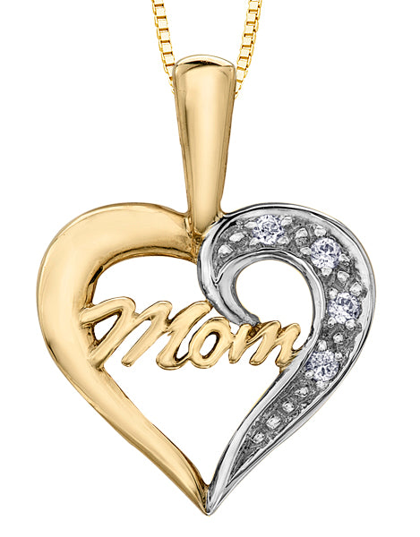 Two Tone Gold Heart Shape Mom Pendant Necklace