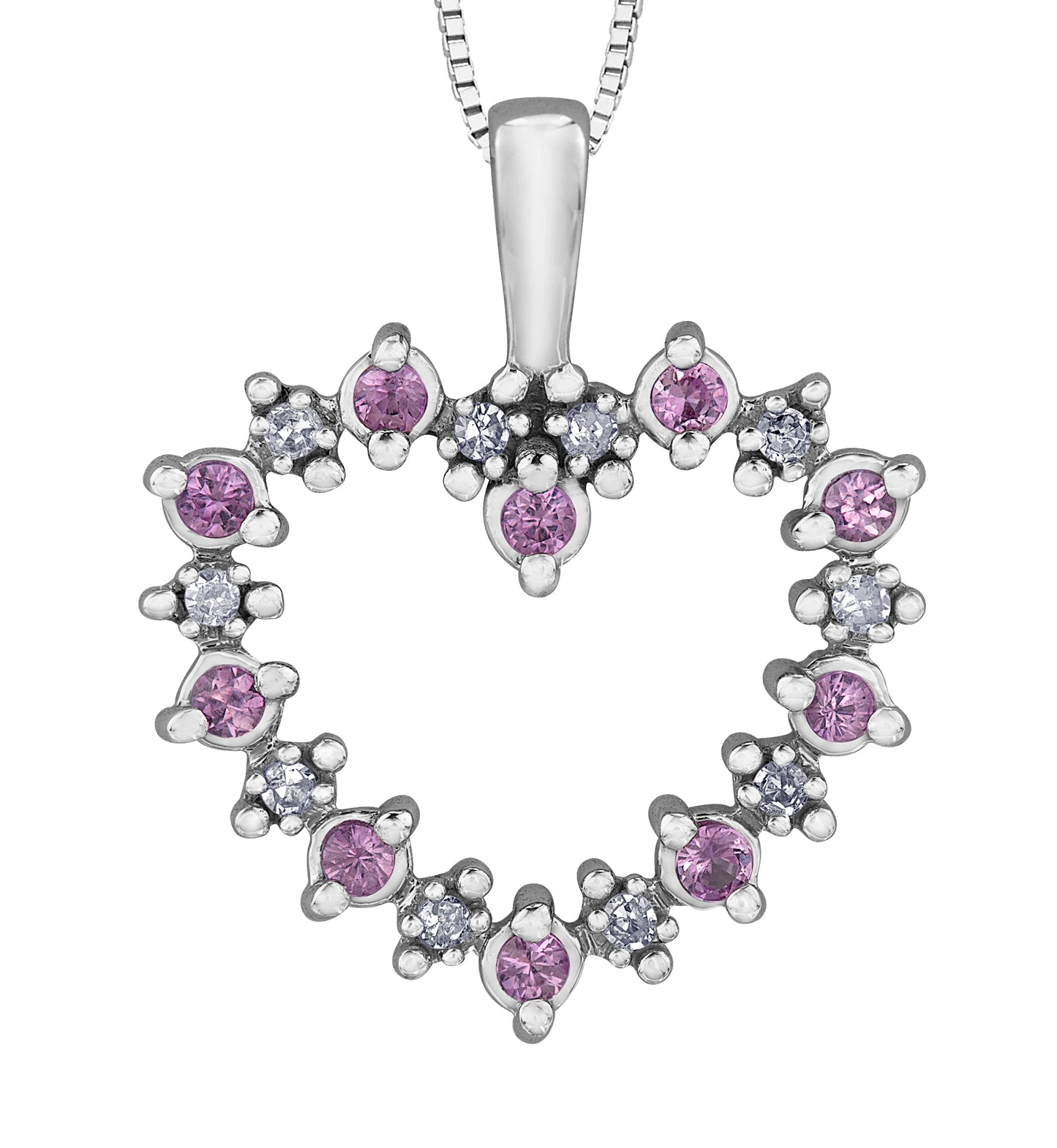 Pink Sapphire & Diamond Heart Pendant Necklace
