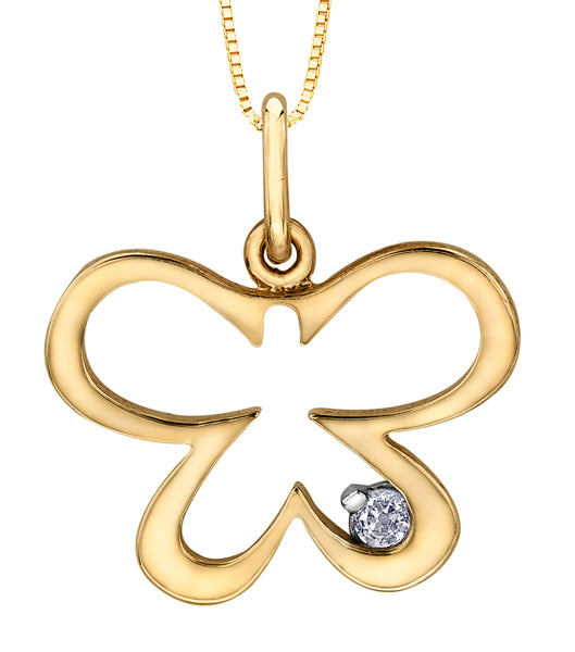 Butterfly Diamond Yellow Gold Pendant Necklace