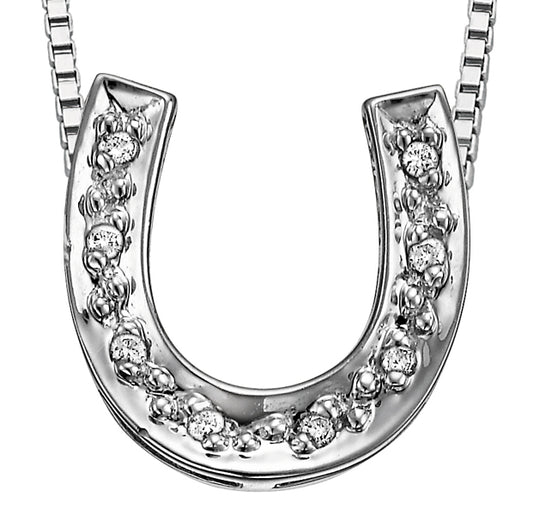 Diamond White Gold Lucky Horseshoe Pendant Necklace