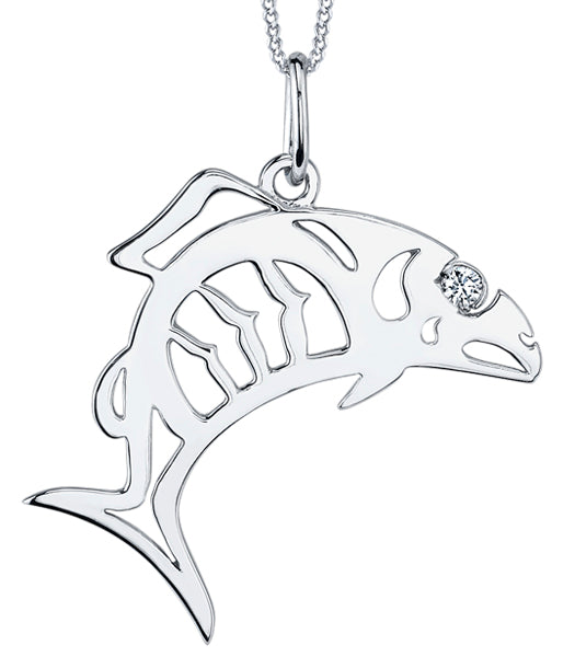 White Gold Salmon Fish Pendant Necklace