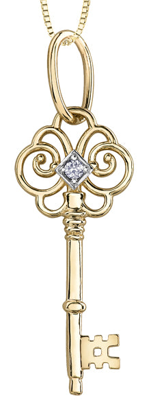 Yellow Gold Diamond Key Pendant Necklace