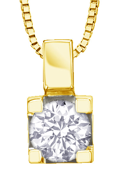 Yellow Gold Diamond Square Pendant Necklace