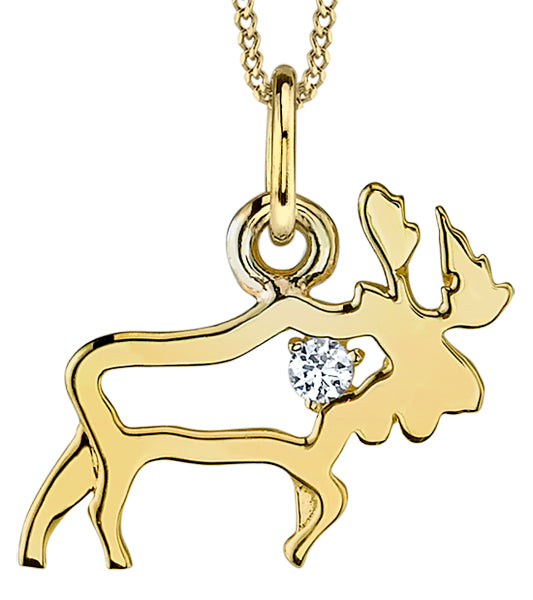Yellow Gold Canadian Moose Pendant Necklace